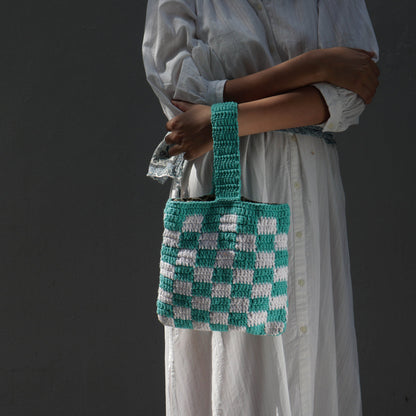 Blue Checkered crochet handbag
