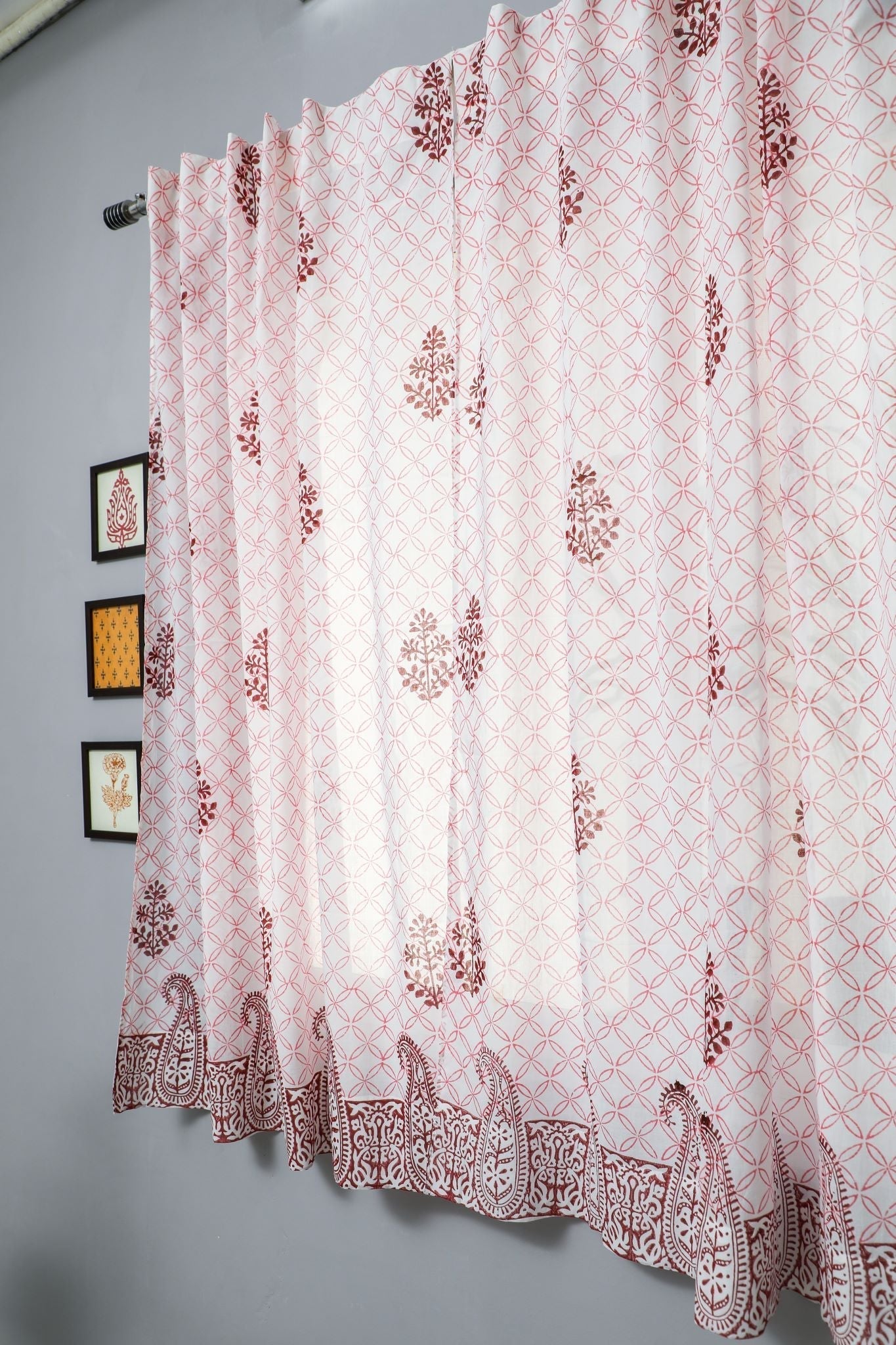 Bunz's Red Bangles Handblock Printed Cotton Window Curtain