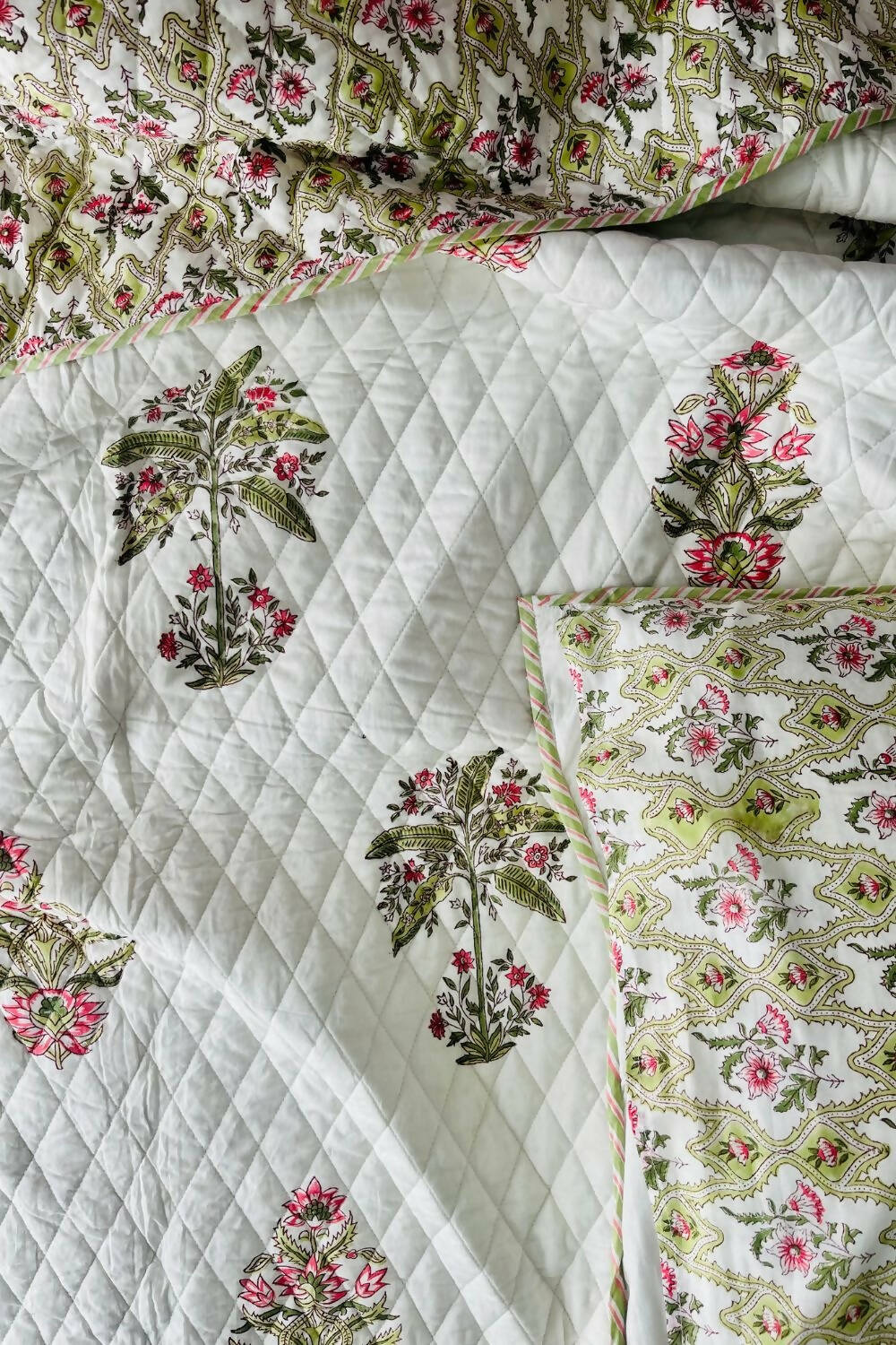 Banana Tree Handblock Printed Reversible Quilted Bedcover