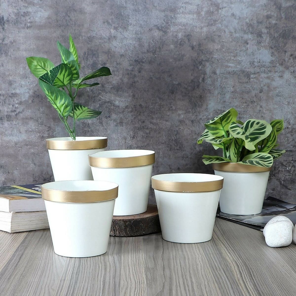 White & Gold Pot Planter Set of 5