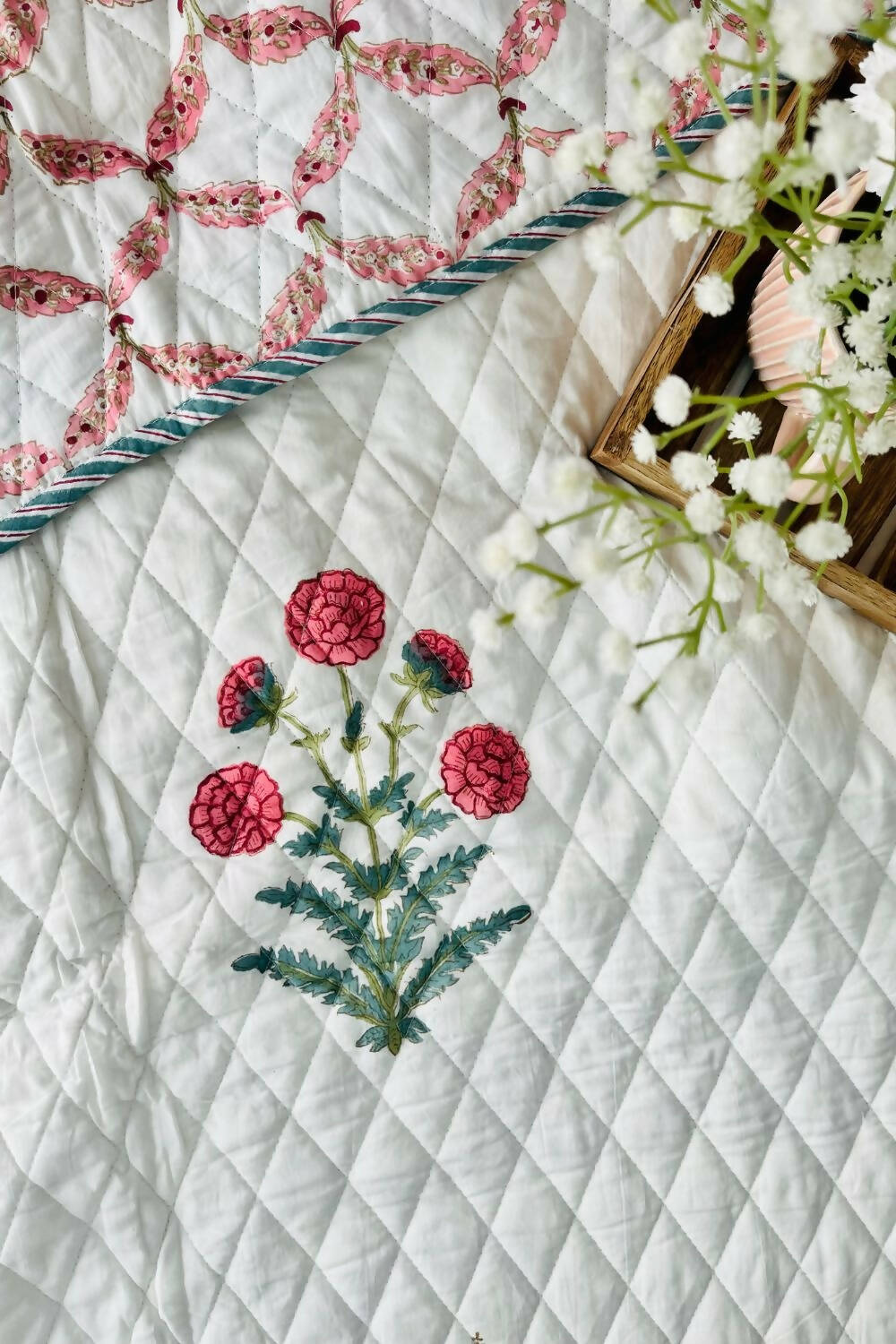 Bagh Handblock Printed Reversible Quilted Bedcover