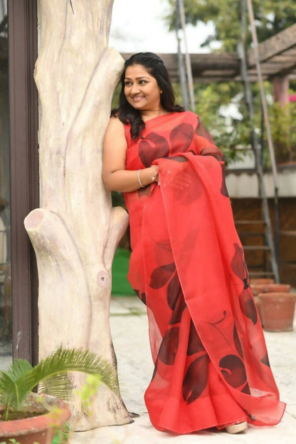 Stella Organza and Sequins Saree In Red