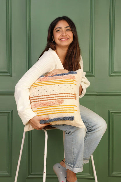 Candy Stripped Cushion Cover - Hand Embroidered