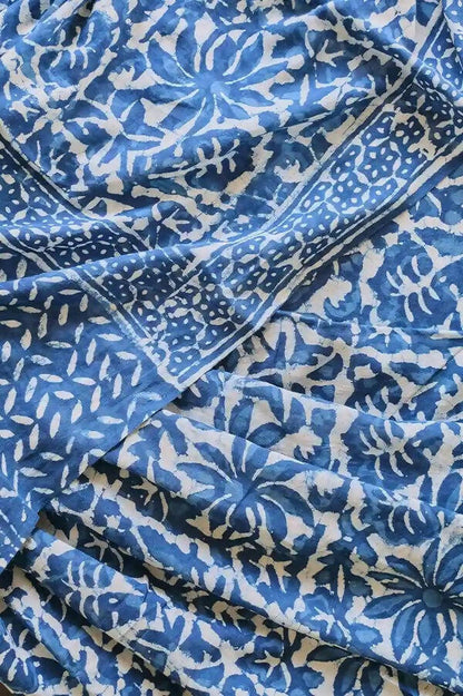 Take Me Back To Benaras - Indigo Dabu Hand Block Printed Mulmul Cotton Bagru Saree