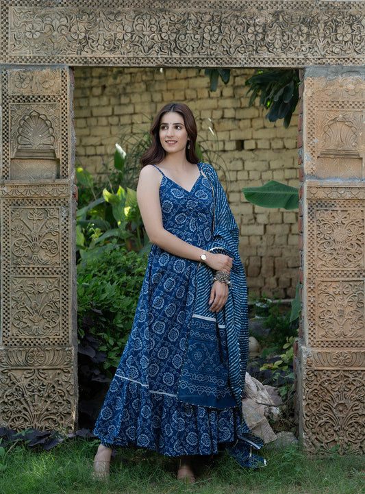 Blueberry Bandhani Cotton Suit Set