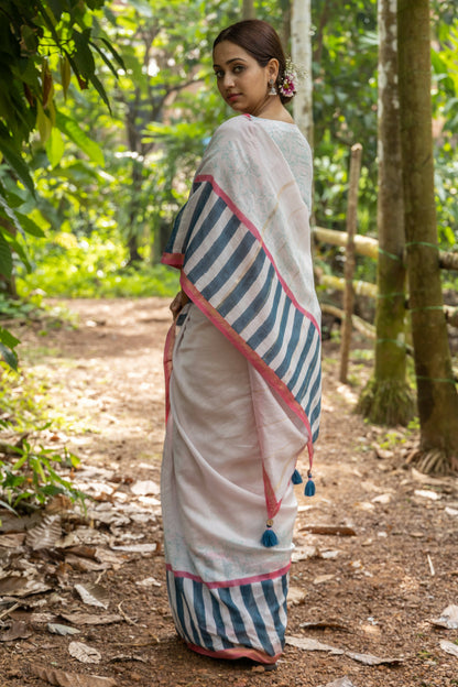 Paana Pink Hand Printed Saree