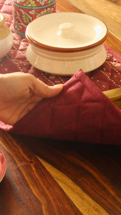 Woven Ruby Red Reversible, Wipeable & Heat resistant Cotton Tablepad