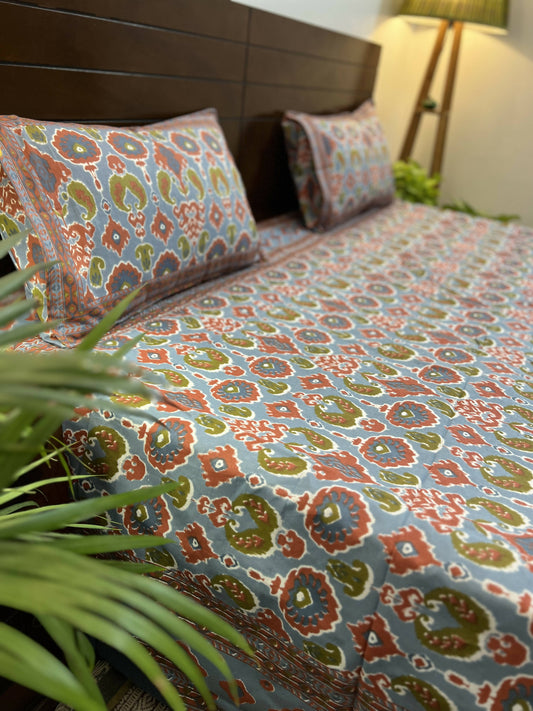 Multicolored Handprinted King Sized Bedsheet