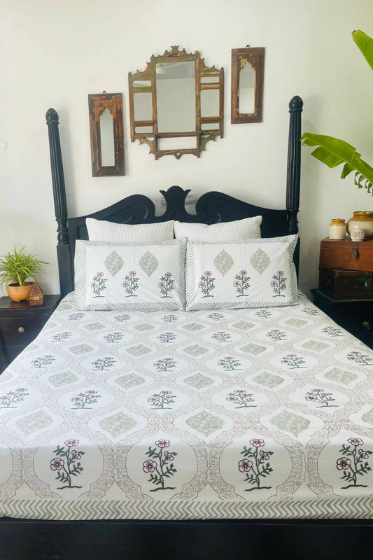 Mehrab Hand Block Printed Cotton Bedsheet