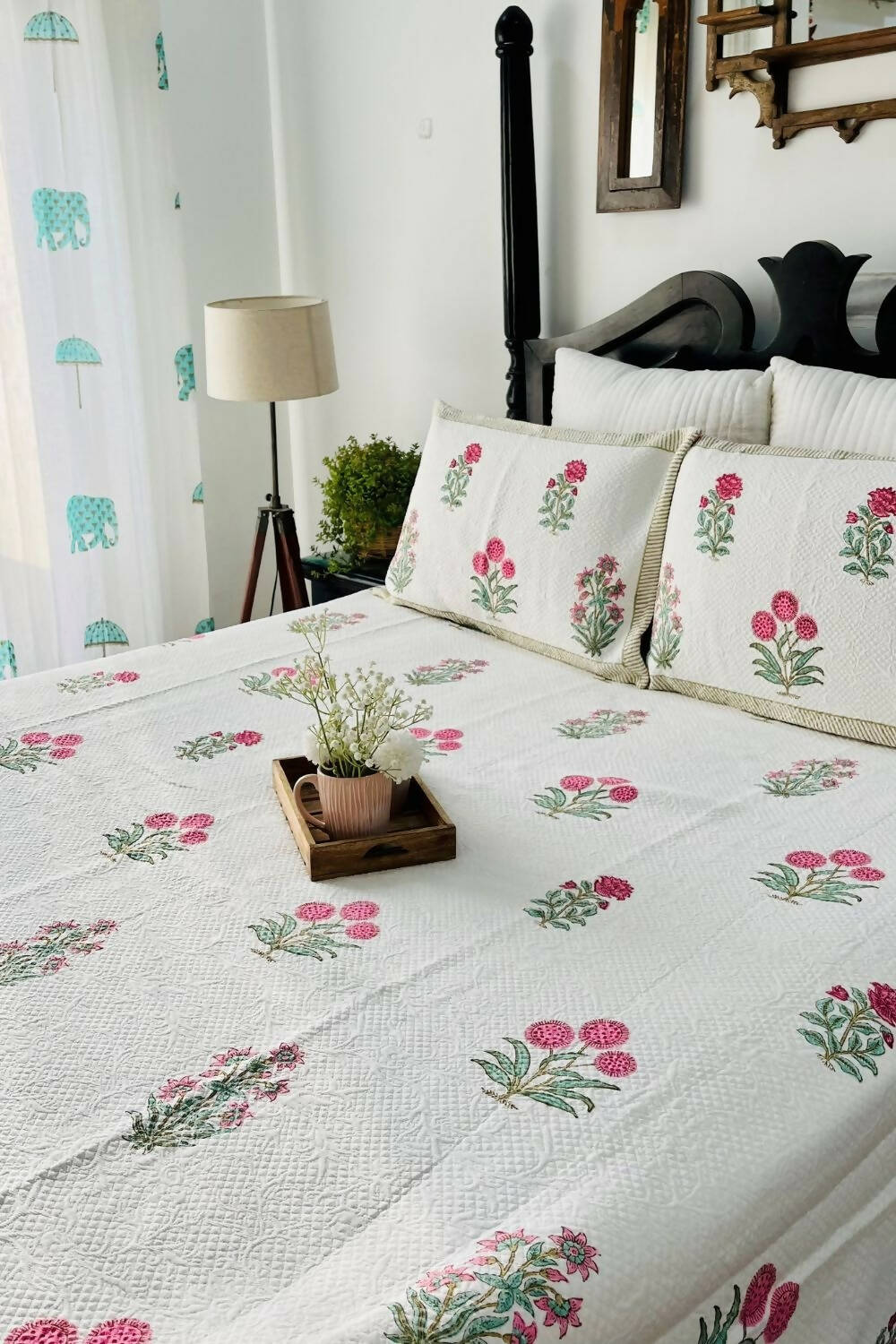 Rosia Handblock Printed Jacquard Bedcover