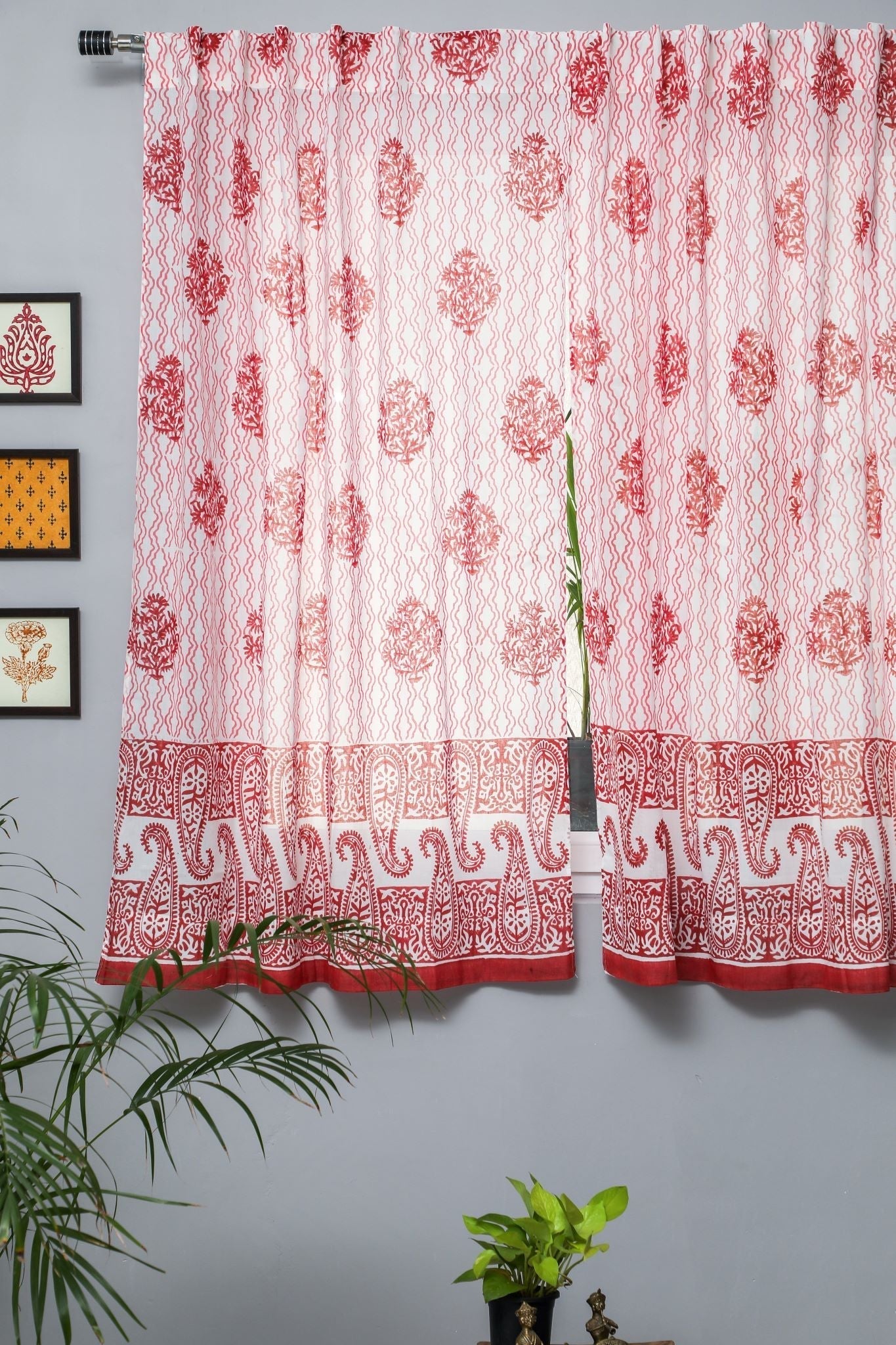 Dazzling Rose Handblock Printed Cotton Window Curtain