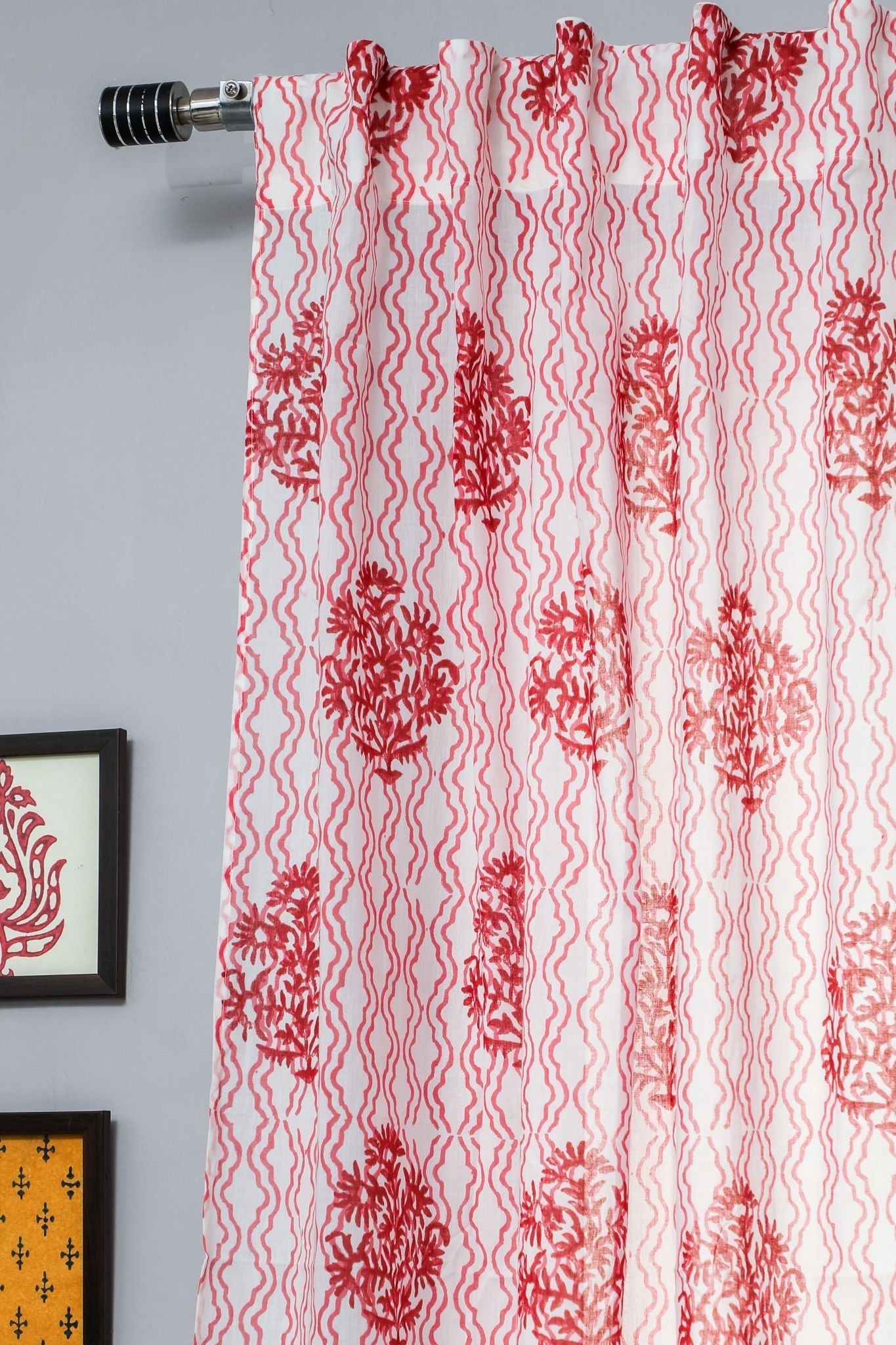 Dazzling Rose Handblock Printed Cotton Window Curtain