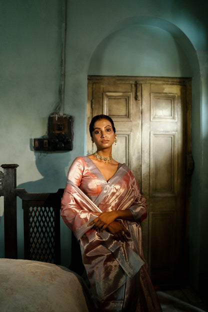 Glory To The Crown Handwoven Mulberry Silk Tissue Saree