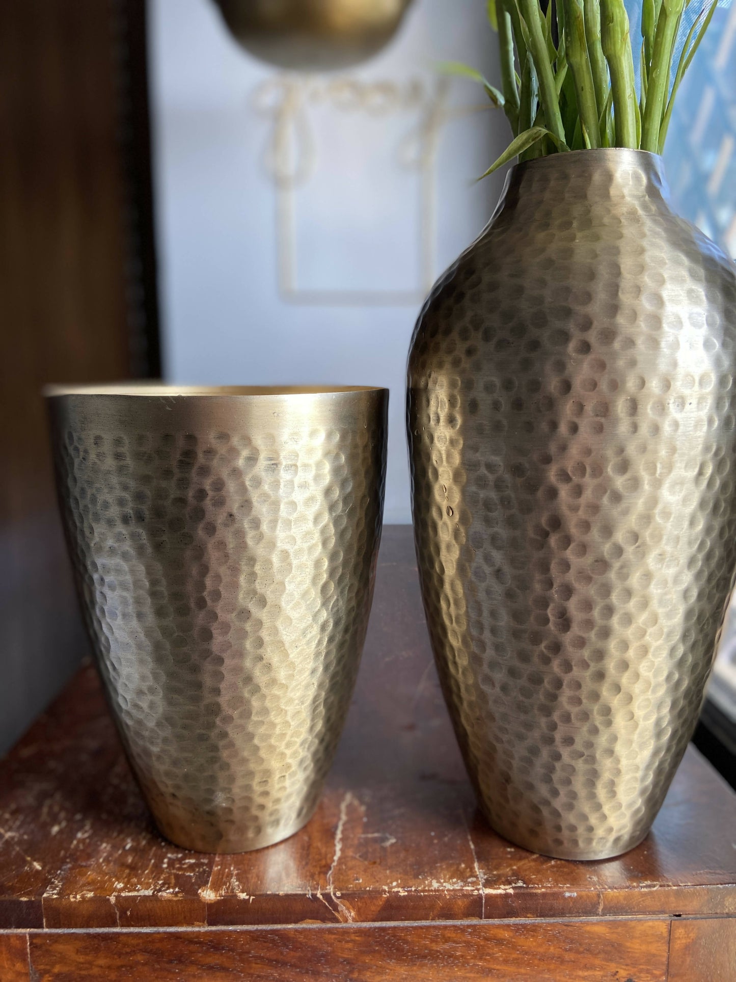 Flare Tumbler Vase in Hammered Antique Gold Finish