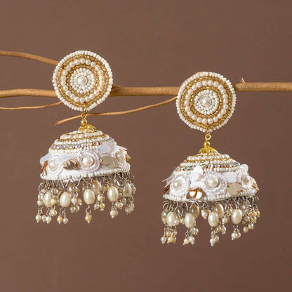 White Handcrafted Shaila Jhumkas