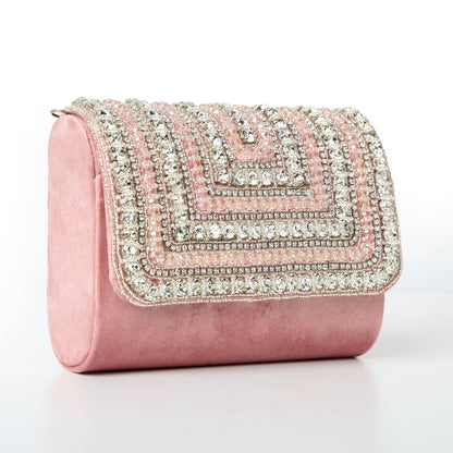 Pink Stone Flap Bag: Elegant Radiance