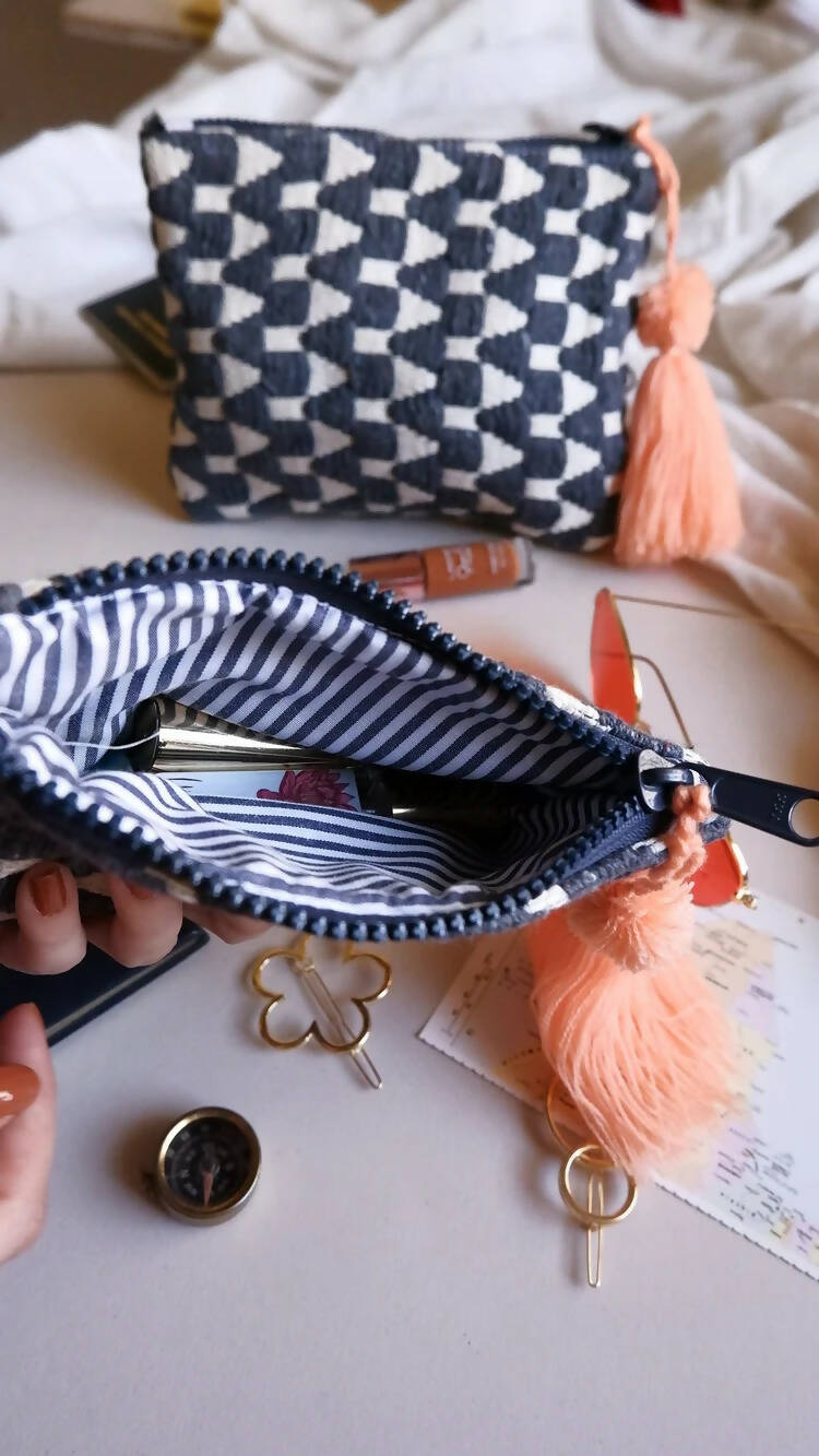 Monochrome Geometric Tassel Pouch - Set of 2