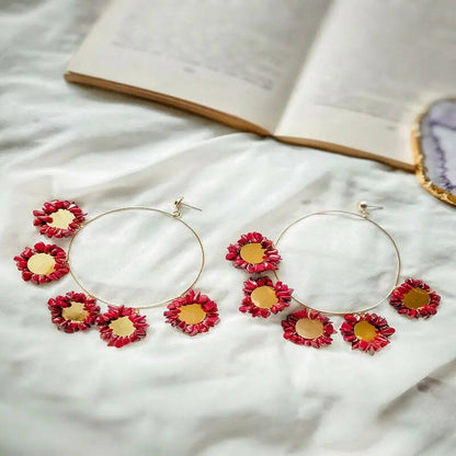 Five Coins Red Earrings