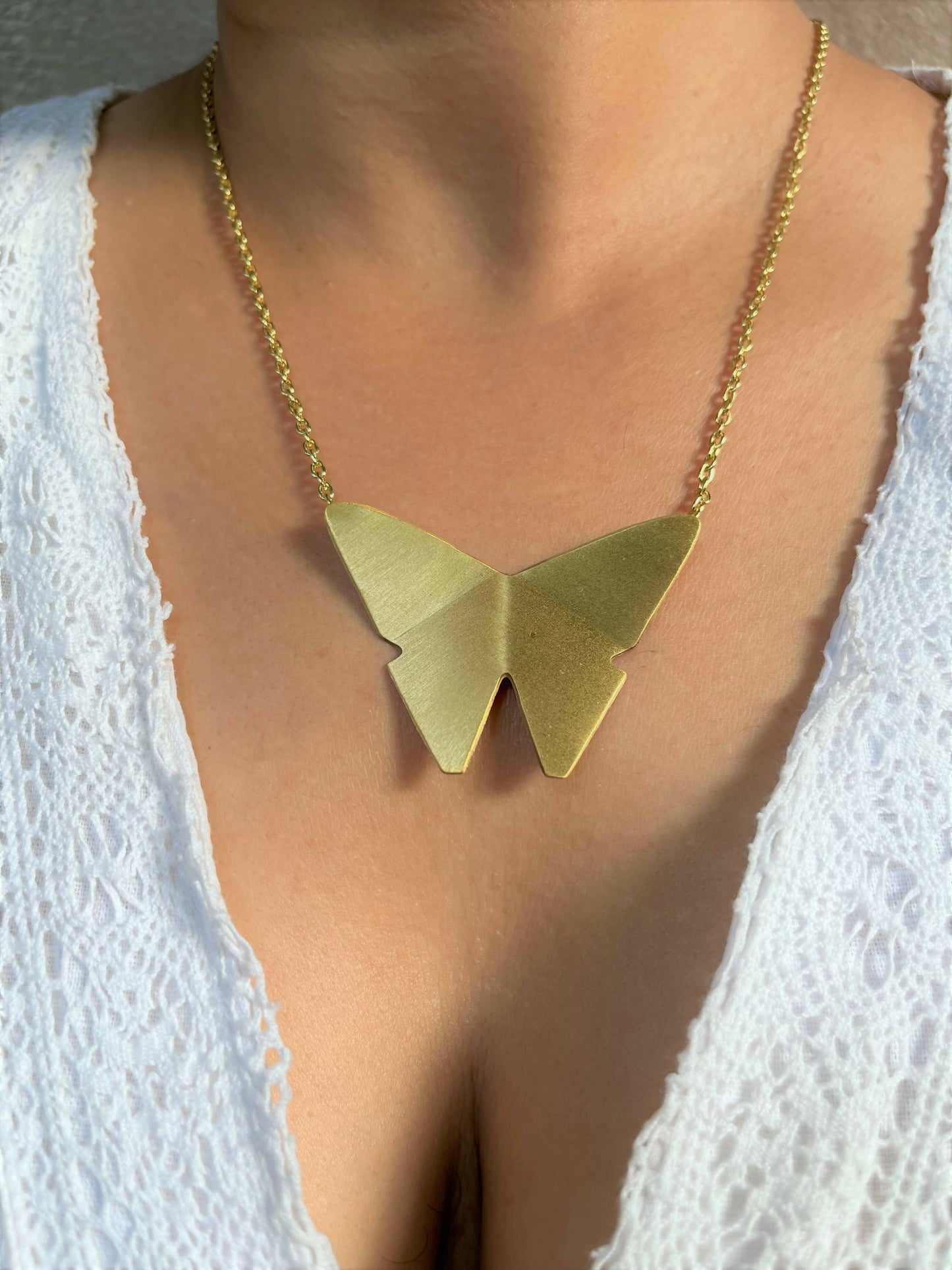 Butterfly Pendant with Chain in Brass