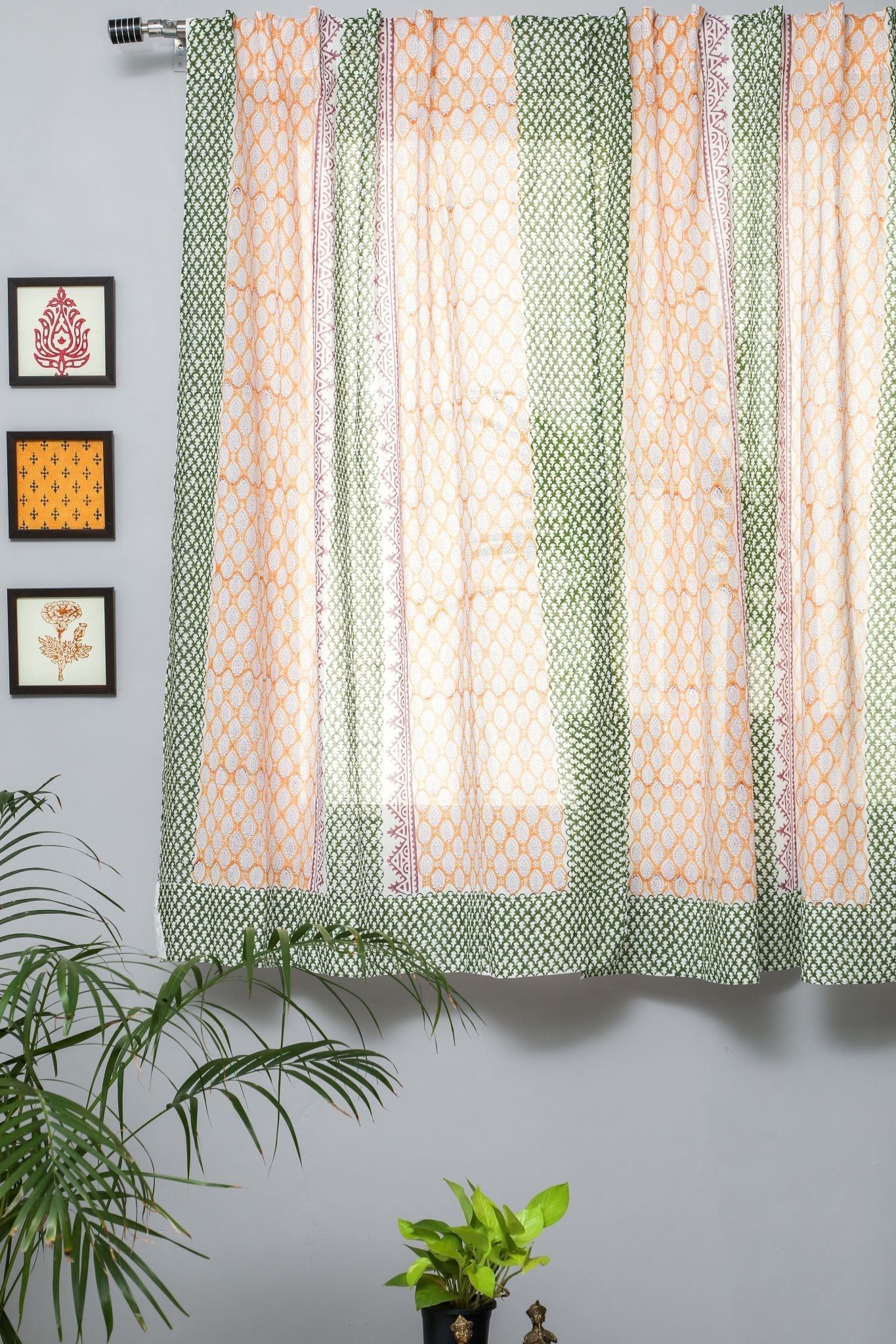 East Meets West Handblock Printed Cotton Window Curtain