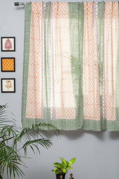 East Meets West Handblock Printed Cotton Window Curtain