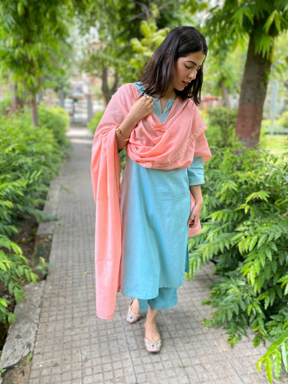 Turquoise and Peach Cotton Set