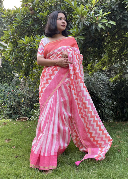 Sheem Pink Hand Printed Saree