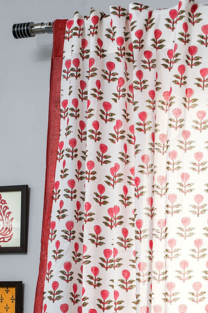 Evergreen cherry Handblock Printed Cotton Window Curtain