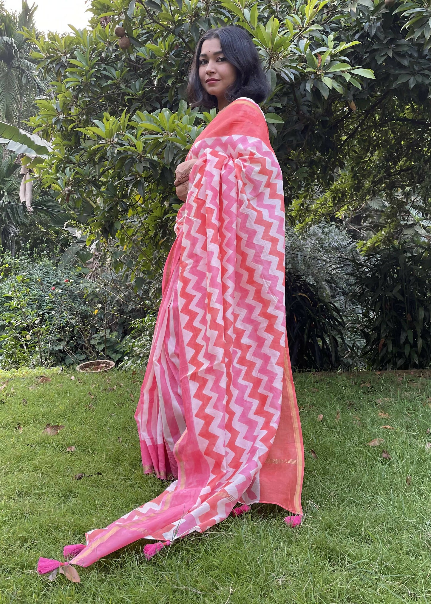 Sheem Pink Hand Printed Saree