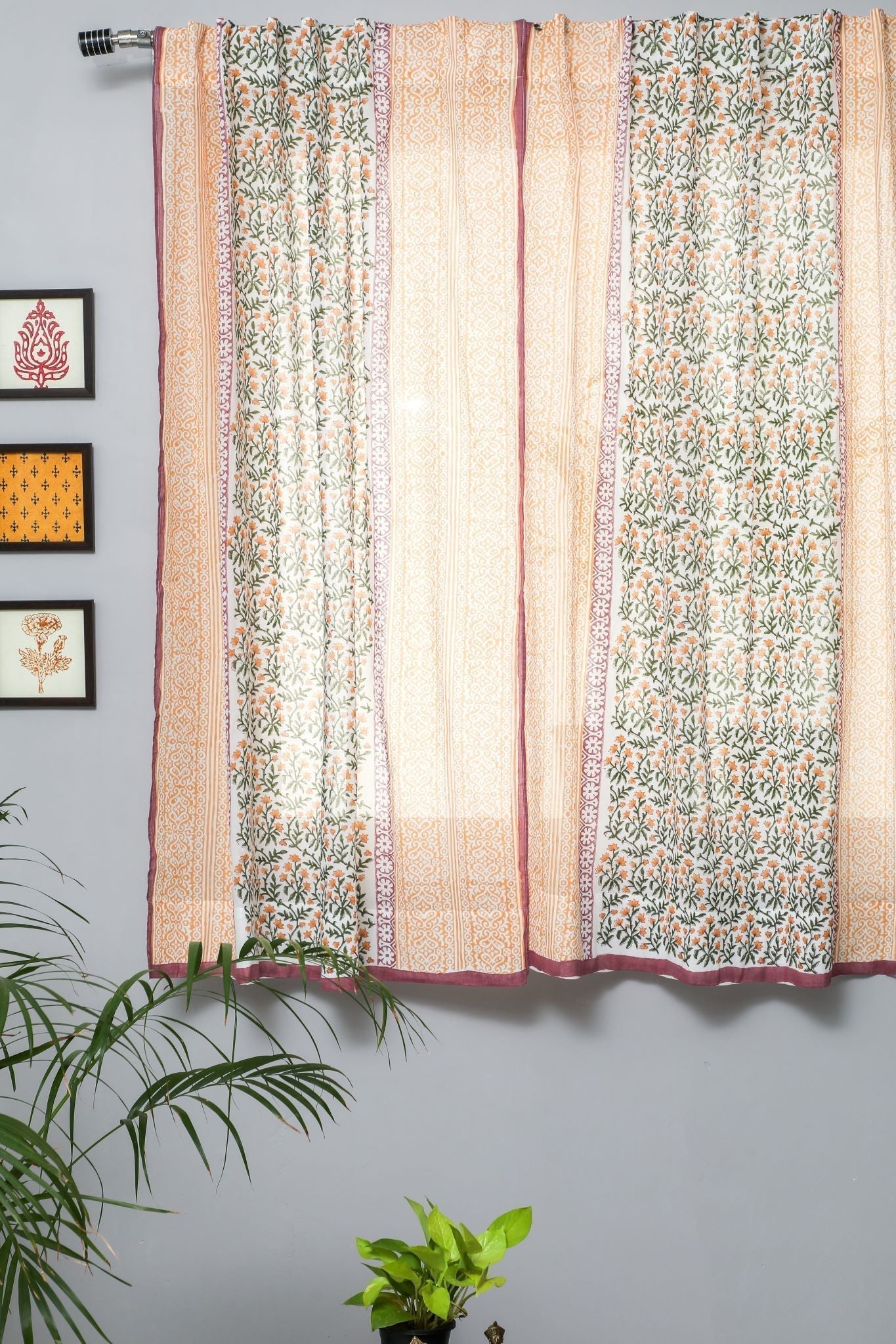 Fairyland yellow Handblock Printed Cotton Window Curtain