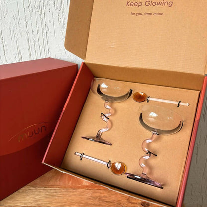 Swirl Gift Box - Two Swirl Cocktail Glasses + Two Stirring Spoons (unpacked)