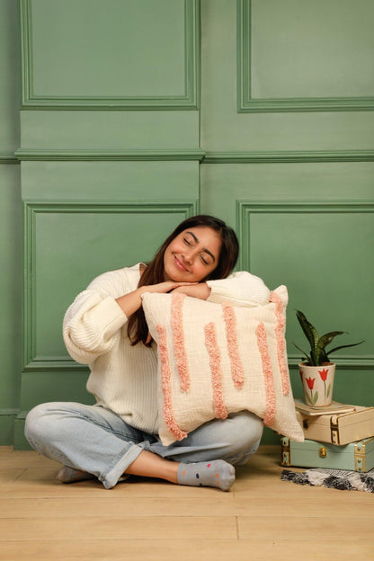 Fuzzy Peach Cushion Cover - Hand Embroidered