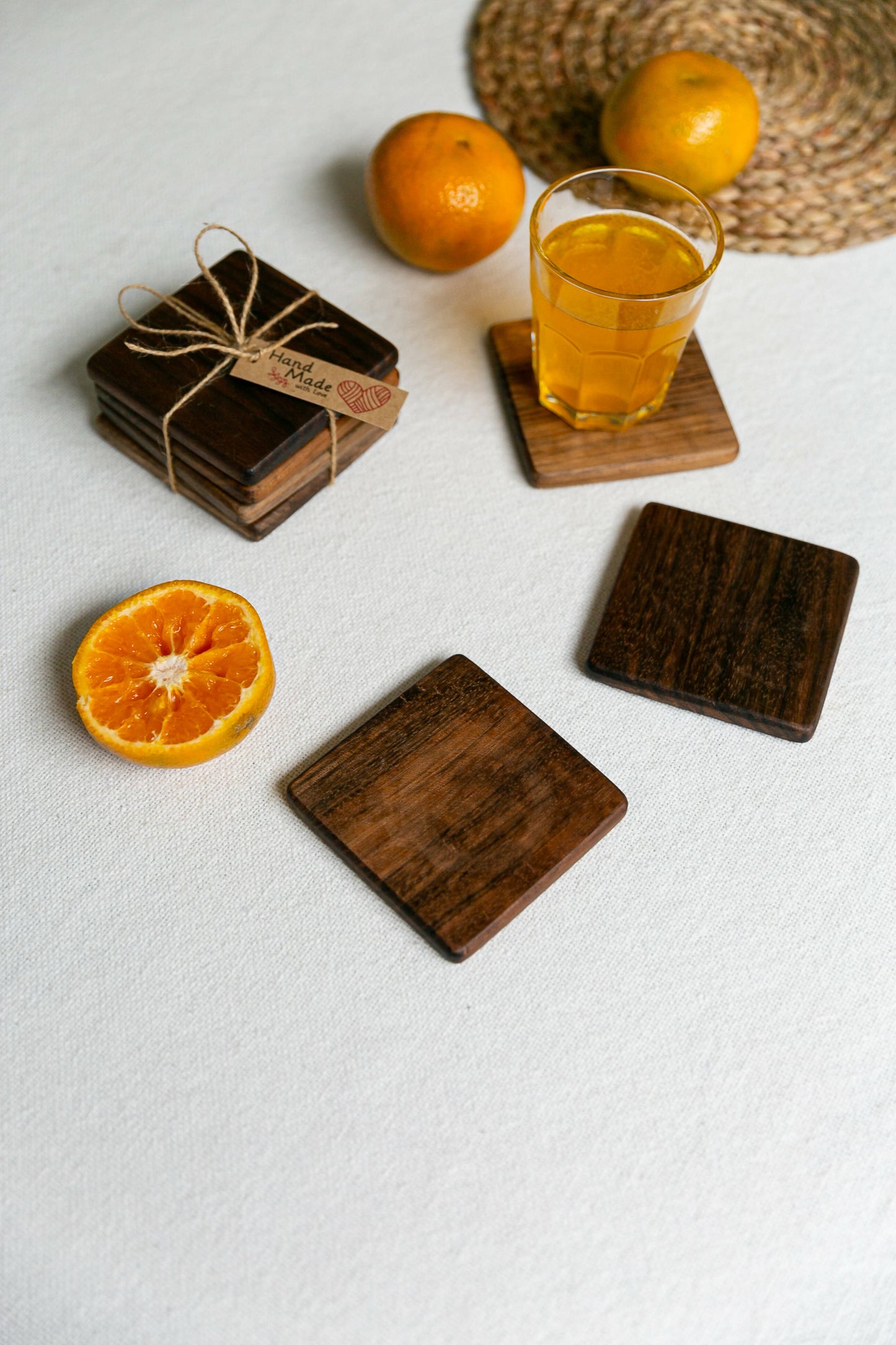 Solid Walnut Wood Square Coasters (Set of 4)