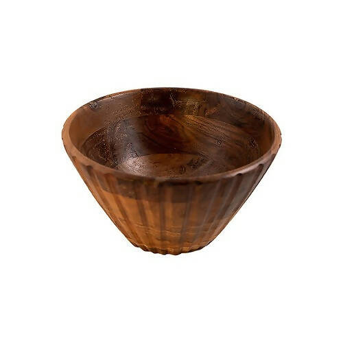 Serving Bowl Wooden Ribbed Small