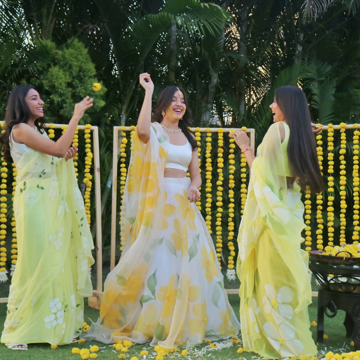 Flora Lehenga Set In Yellow And White