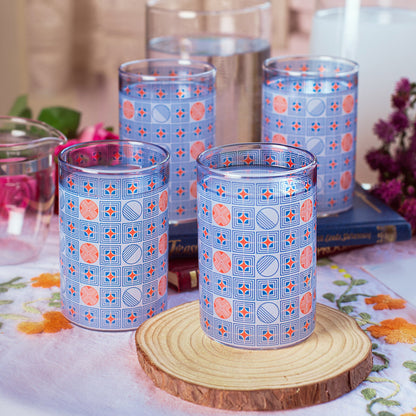 Geometric Blue and Orange Glass Tumblers