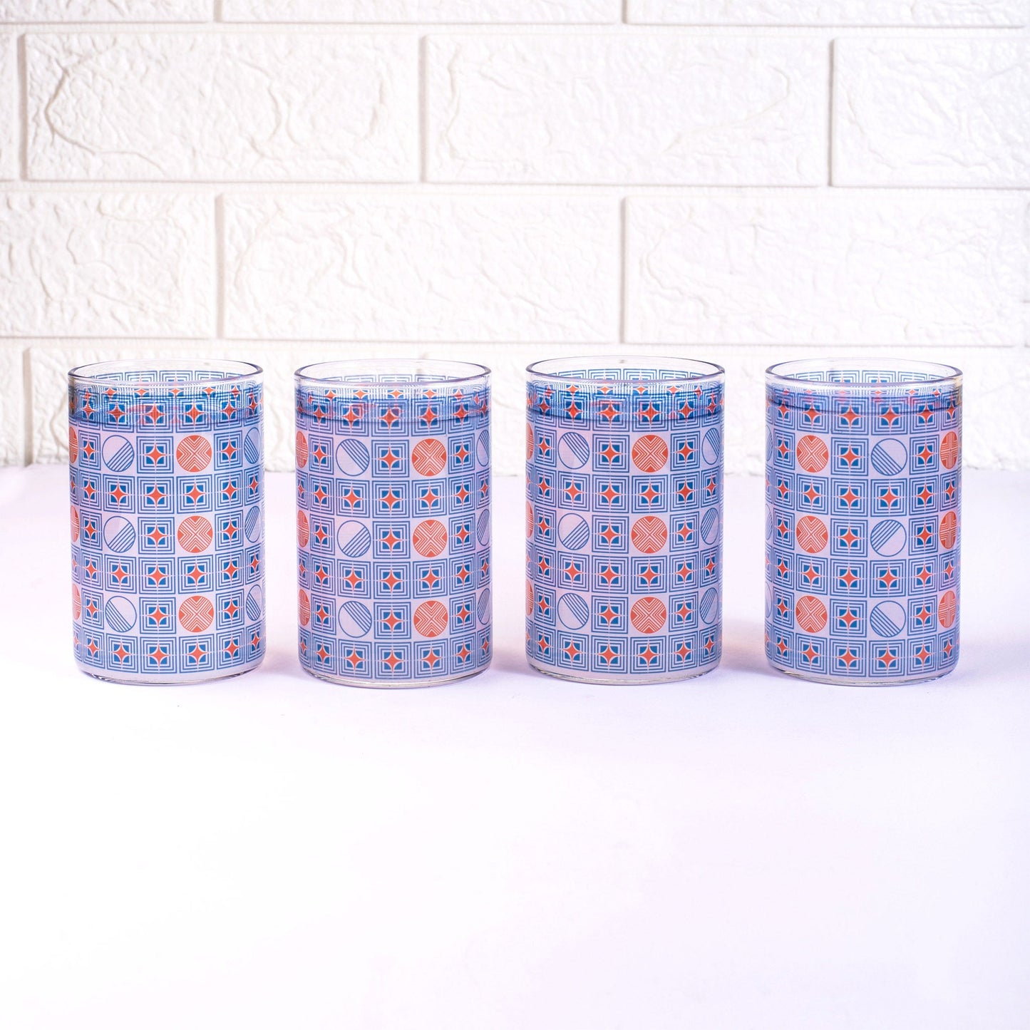 Geometric Blue and Orange Glass Tumblers