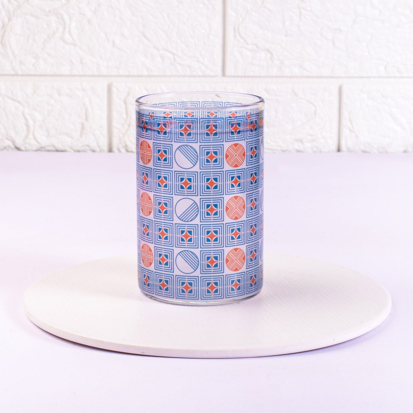 Geometric Blue and Orange Glass Tumblers