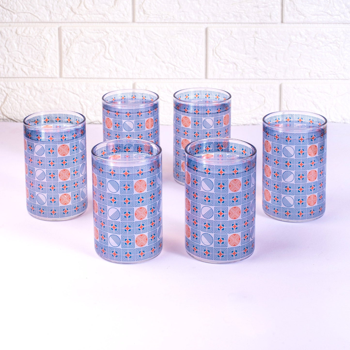 Geometric Blue and Orange Glass Tumblers