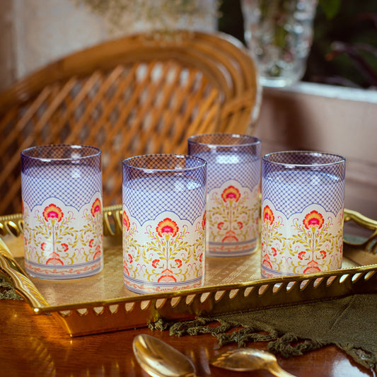 Floral Jali Print Glass Tumblers