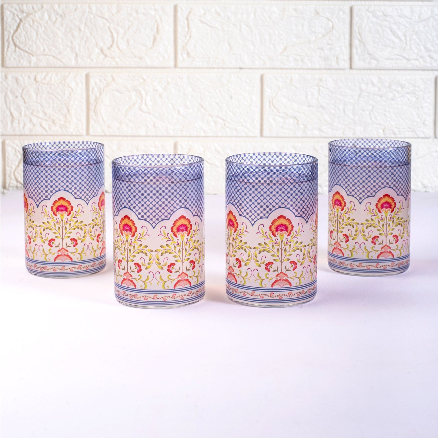 Floral Jali Print Glass Tumblers