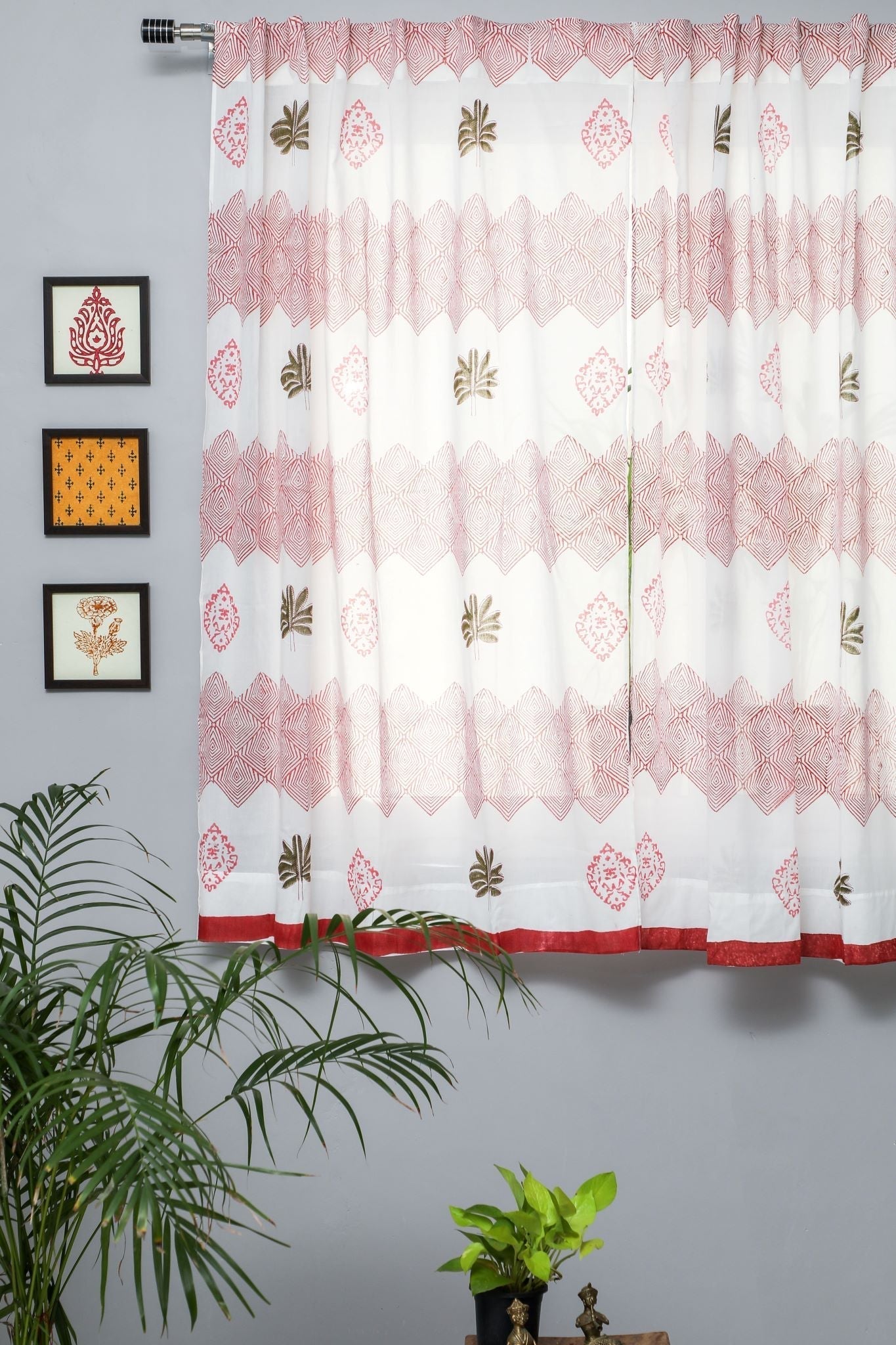 Gleaming Zigzags Handblock Printed Cotton Window Curtain