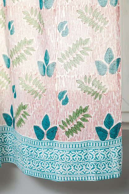 Glow of Garden Handblock Printed Cotton Window Curtain