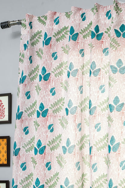 Glow of Garden Handblock Printed Cotton Window Curtain