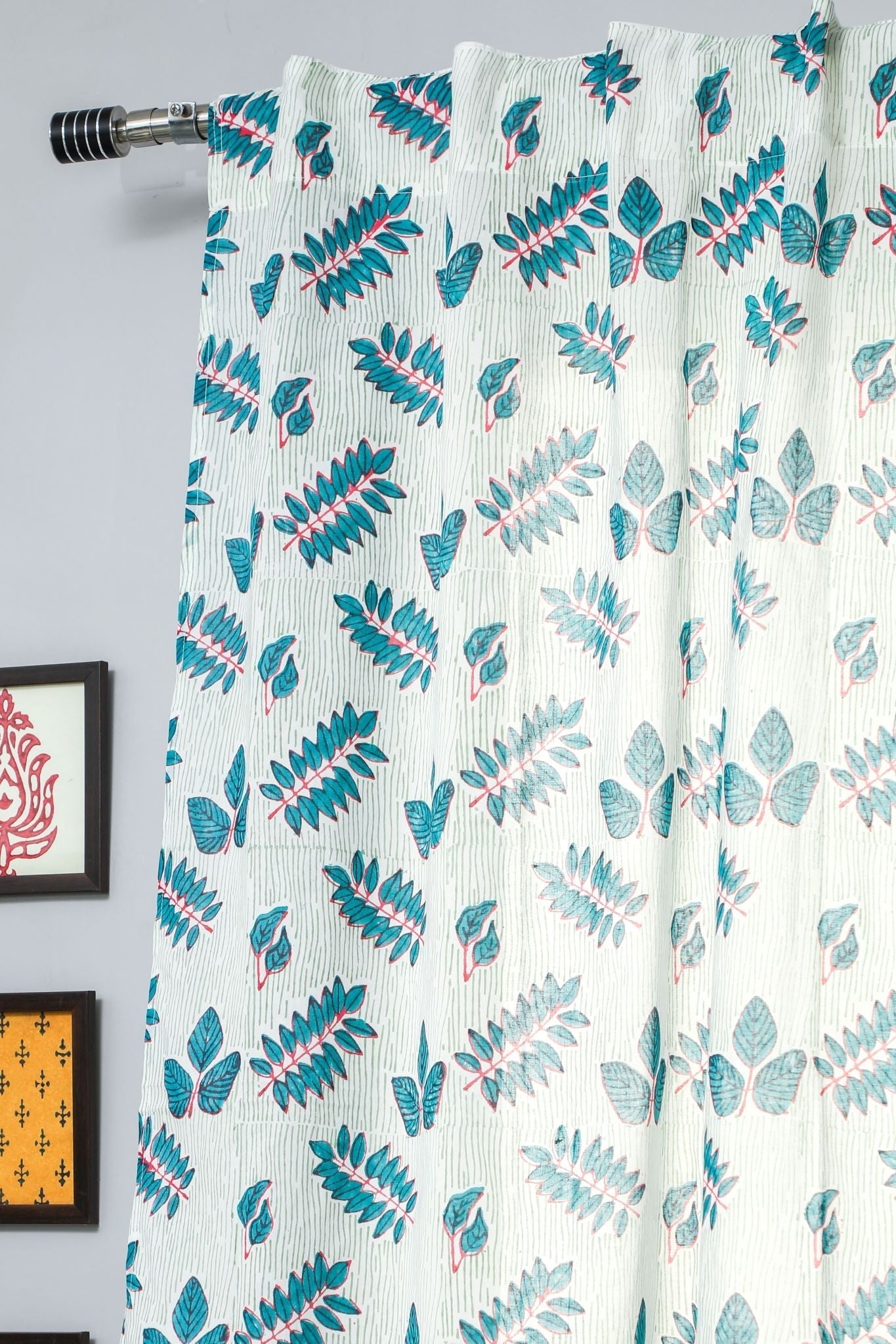 Glow of Leaves Handblock Printed Cotton Window Curtain