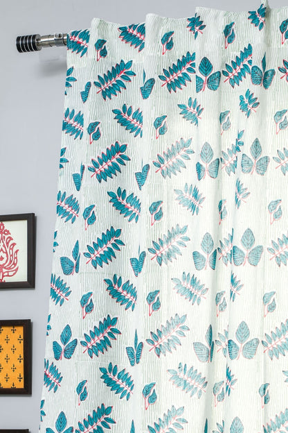 Glow of Leaves Handblock Printed Cotton Window Curtain