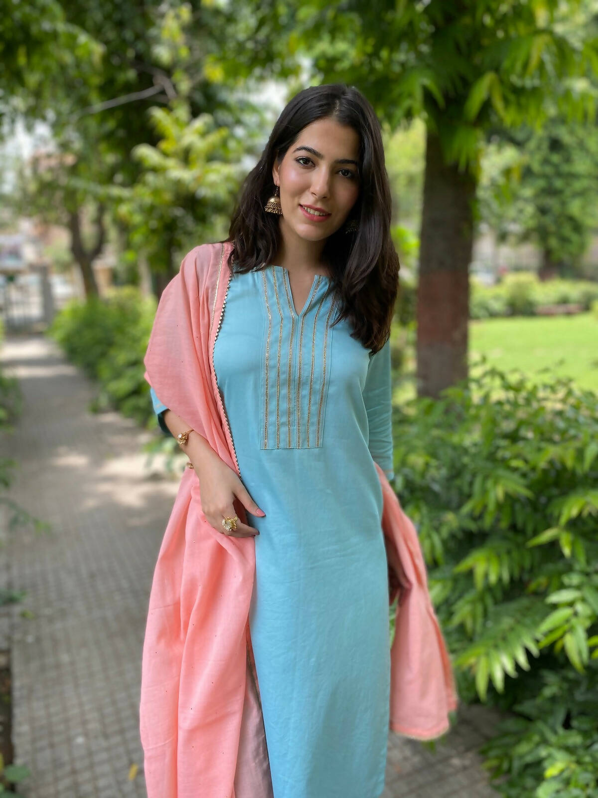 Turquoise and Peach Cotton Set