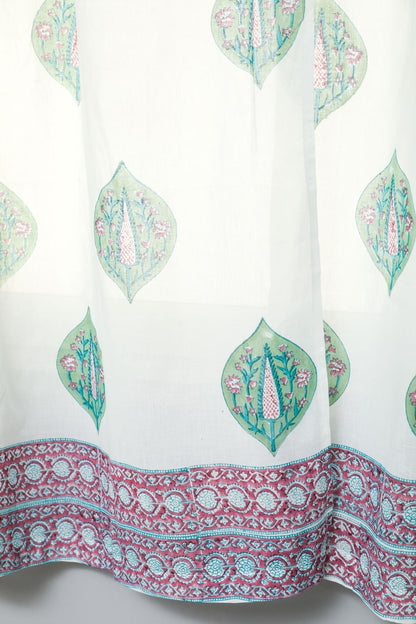 Green Palm Handblock Printed Cotton Window Curtain