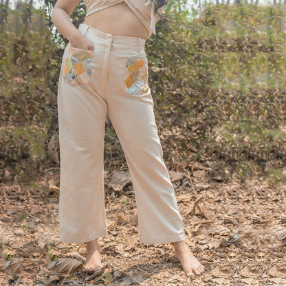 Easy Straight Pants with Patchwork Pockets