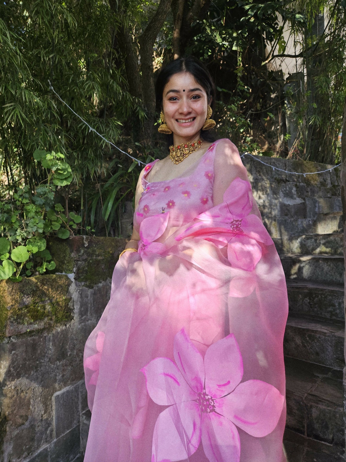 Jasmine Hand Painted Pink Saree